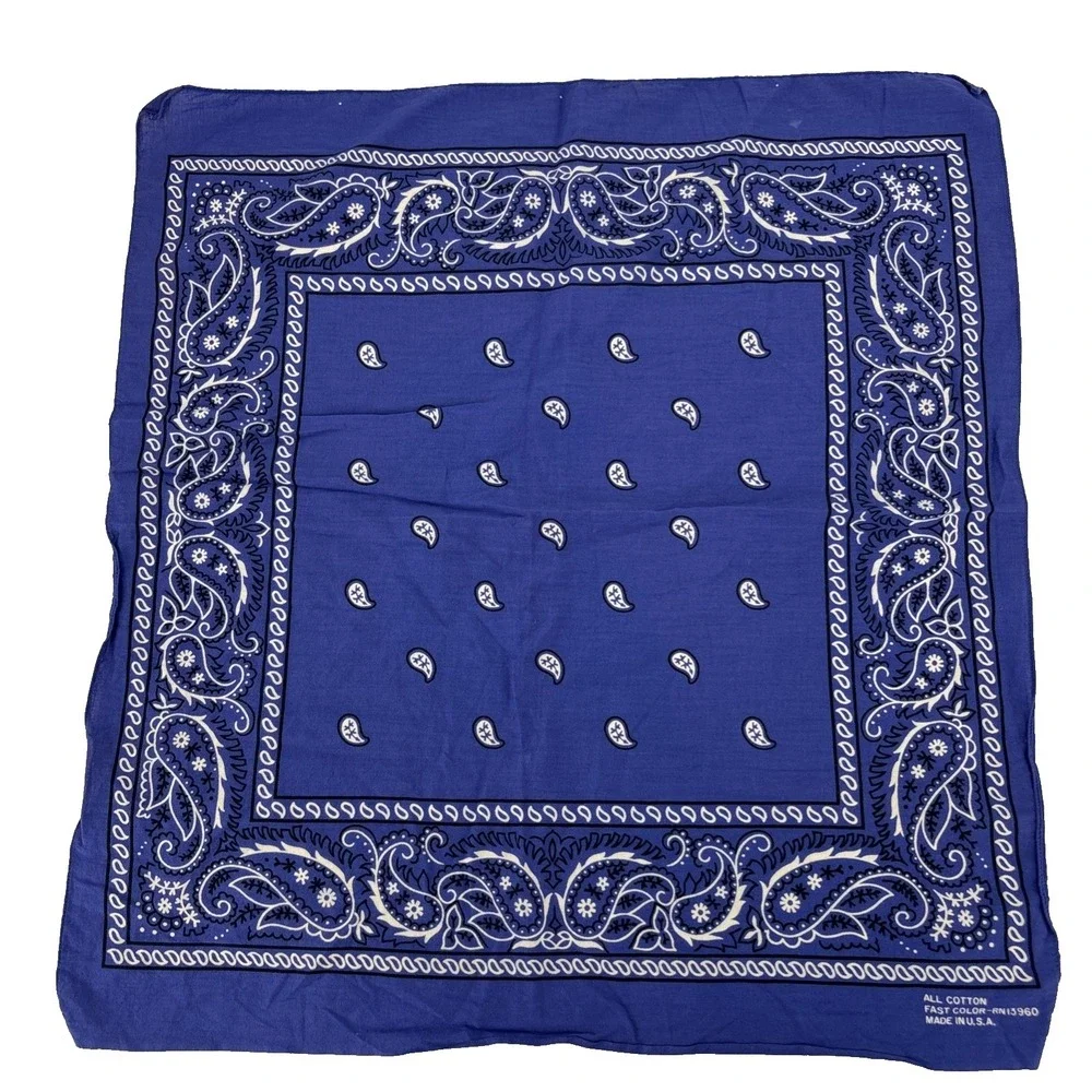 1960s Blue Bright‎ Indigo Bandana All Cotton Fast Color RN 13960